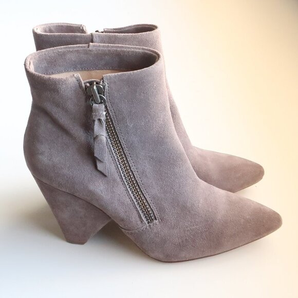 NEW Splendid Taupe Suede Leather Pointy Toe Chunky Heel Ankle Boots, Booties 9.5 - Picture 3 of 16